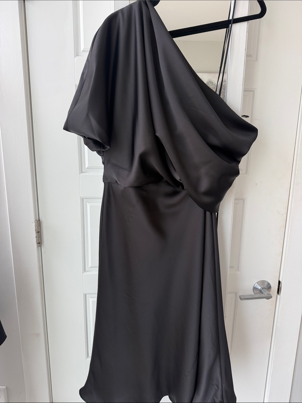 Amsale One-Shoulder Black Satin Dress